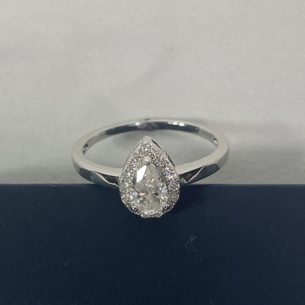 925 Sterling Silver Ring Size 10 Pear Halo Simulated Diamond Teardrop Engagement